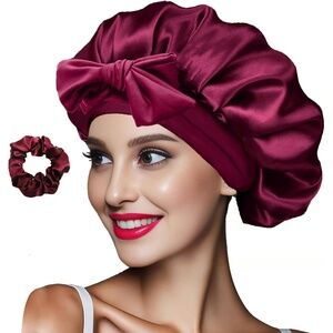 Luxurious Double-Layer Satin Sleep Bonnet for Natural Curly Hair - Burgundy
